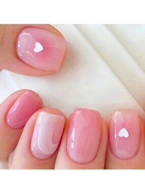 Nails Pink Hearts Press On 24 Stylish Fake Glam Trendy Reusable Glossy Stylish
